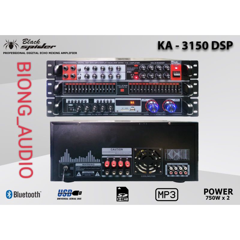 AMPLIFIER KARAOKE BLACK SPIDER KA 3150 DSP POWER MIXER ORIGINAL