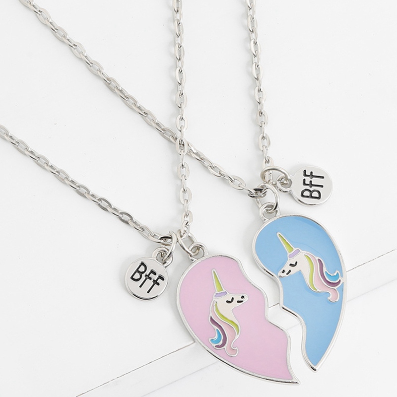 Kalung Persahabatan Bentuk Hati Motif Unicorn Untuk Hadiah Ulang Tahun