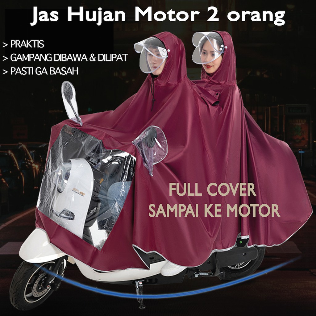 JAS HUJAN MOTOR 2 KEPALA FULL BODY MOTOR DOUBLE PONCO 2 KEPALA FULL COVER MOTOR RAINCOAT 2-in-1 COAT