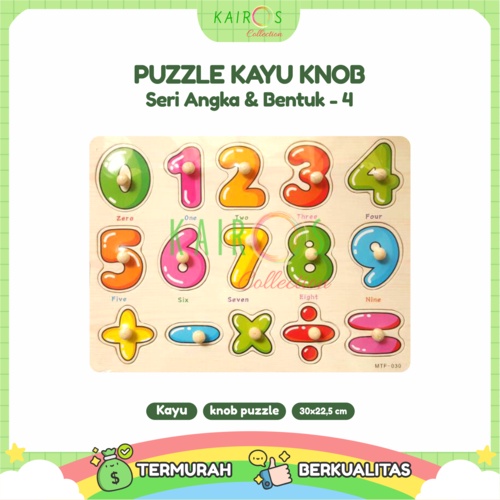 Puzzle Anak Kayu Knob Belajar Angka dan Bentuk