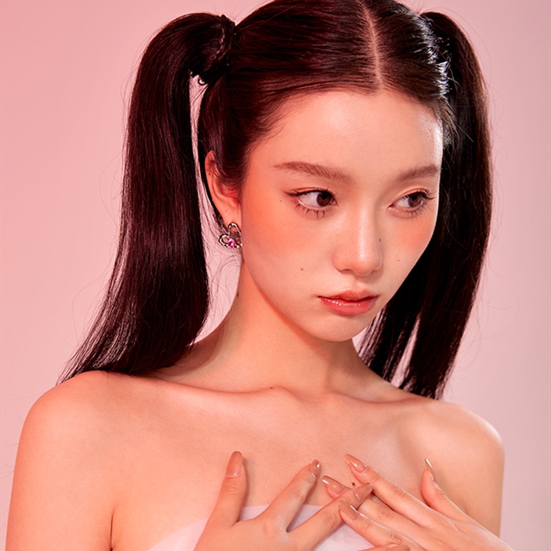 Anting Stud Kristal Zircon Bentuk Hati Ganda Warna Pink Untuk Wanita