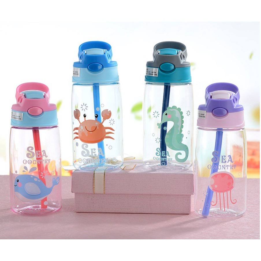 Botol Air Minum Anak Sedotan Motif Animal Sea Country 480ml B818 Botol Minum