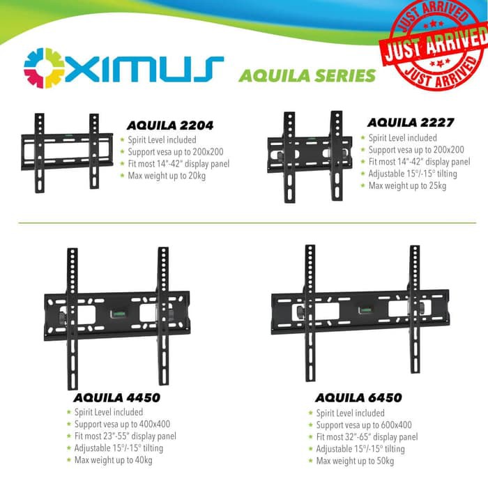 Bracket Braket Breket TV Tilt LCD LED Plasma 32&quot; - 65&quot; Oximus Model Aquila 6450 Adjustable Universal Import