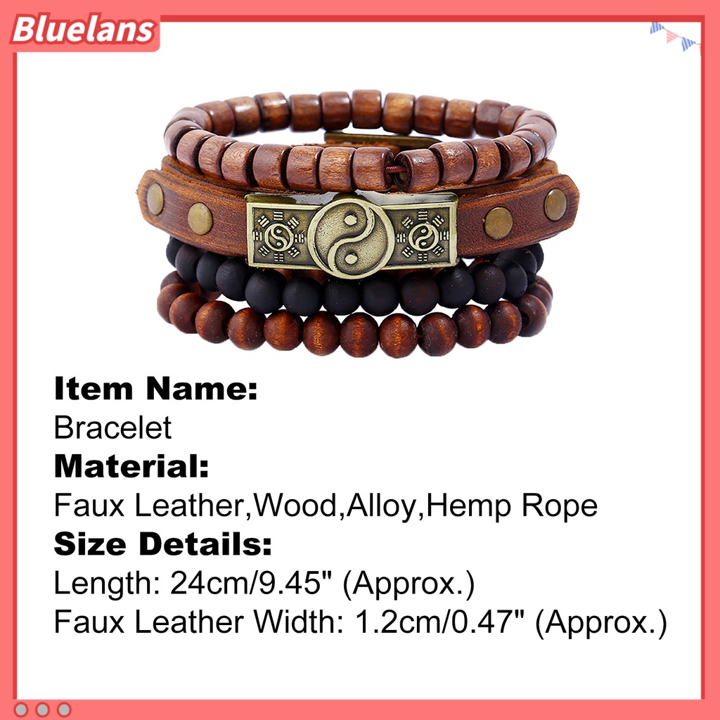 Bluelans 4Pcs Beaded Bracelet Simple Multi-layer Easy-using Tai Chi Leather Bracelets