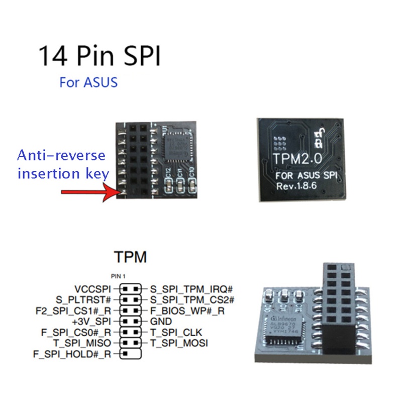 TPM 2.0 Encryption Security ule Remote Card 14 Pin SPI TPM2.0 Security ule for ASUS Motoard