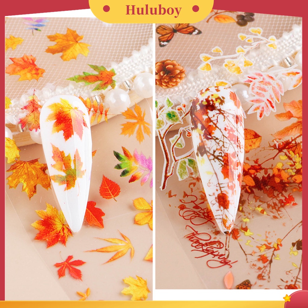 Huluboy Huluboy♡ 10 Pcs / Set Stiker Kuku Foils 3D Efek Daun Maple Warna-Warni Untuk Manicure