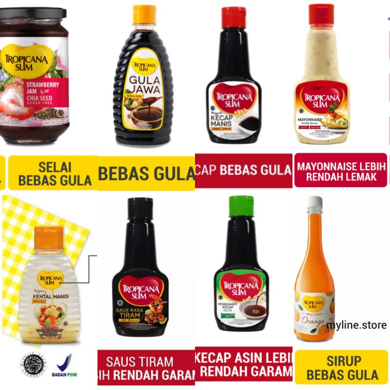 

Tropicana Slim Saus Tiram, Kecap Asin, Madu, Gula Jawa, Topping Kental Manis dan Tropicana Kecap Manis