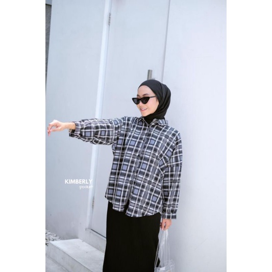 BLOUSE Bisa COD/Bayar ditempat/Gratis Ongkir  || Blouse TARTAN LENGAN BALON MIZU KOREAN STYLE | KEMEJA FLANEL WANITA NUMMA/KEMEJA CROP LENGAN PANJANG TARTAN-Kimberly Grey
