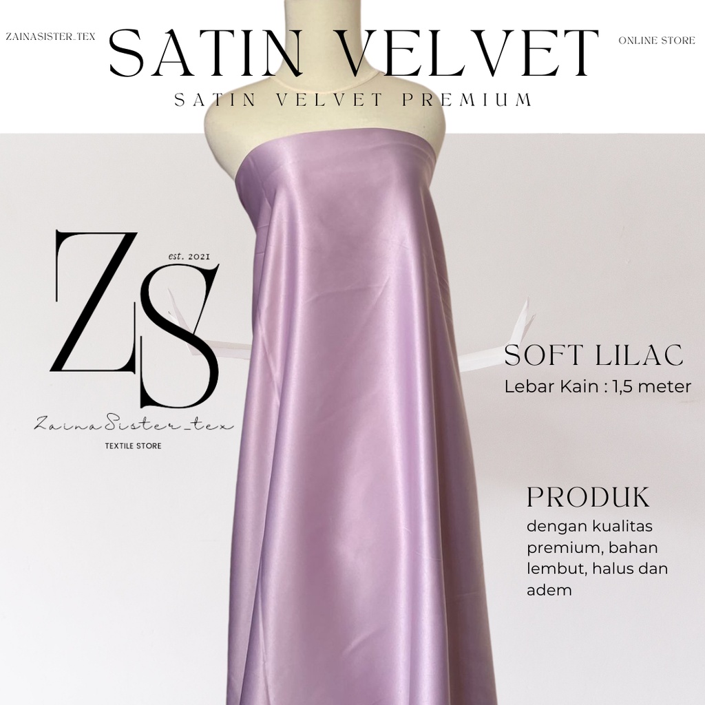 Bahan Kain Satin Velvet Premium Warna Lilac Muda Soft Light Lilac