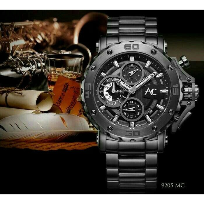 Alexandre Christie Ac Collection 9205 Full Black Jam Tangan Pria Original Indonesia