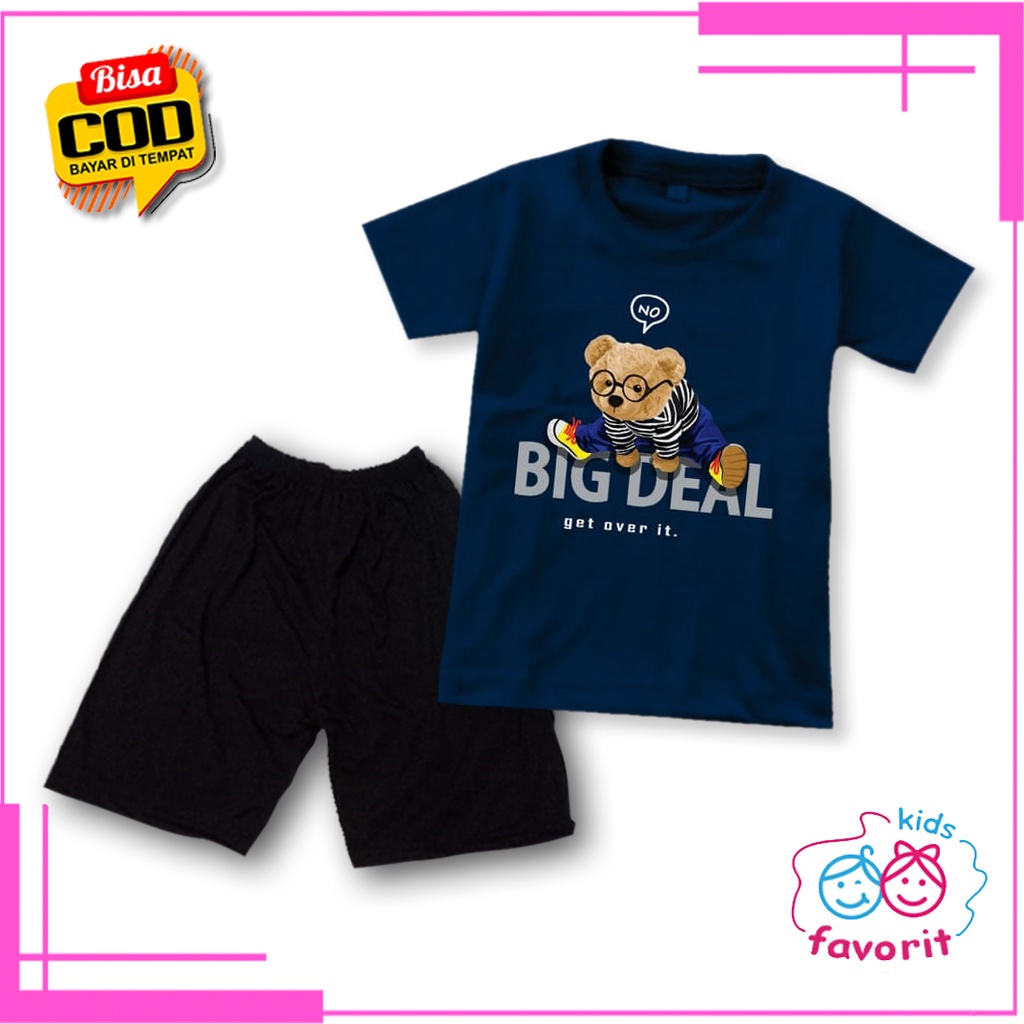 Favorit kids setelan baju anak perempuan lengan pendek gambar moschino bear