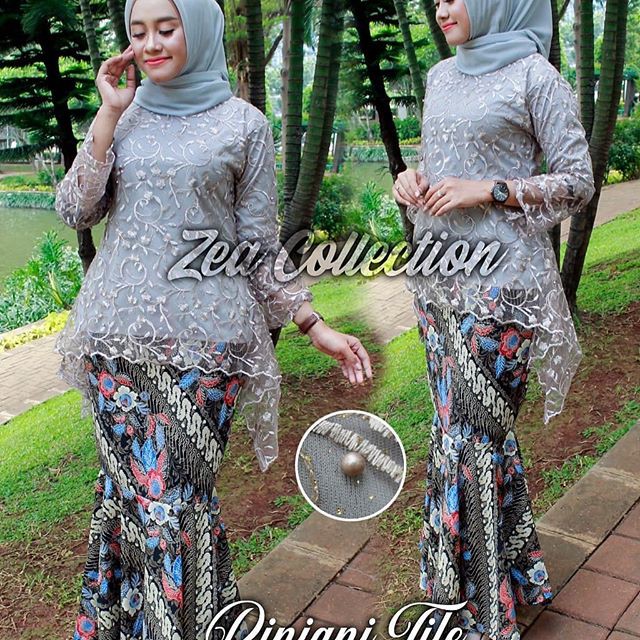 Stelan Kebaya Rinjani Tile Warna Grey Mix Duyung / Kebaya Modern