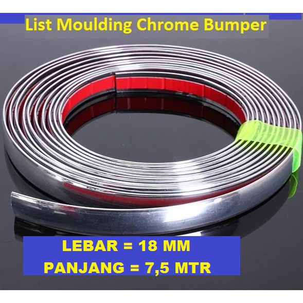 HARGA GROSIR List Moulding Chrome Bumper 18 mm x Panjang 7,5 Mtr