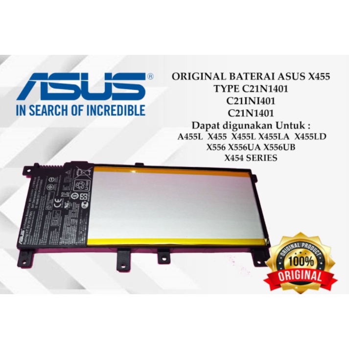 Baterai ASUS X455 X455L X455LA X455LD X454W X454Y X454YA a454L A455LA a455 a455l C21N1401 Original