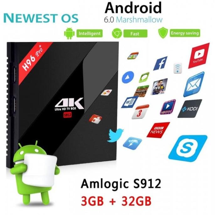 H96 PRO PLUS Android 7.1 Smart TV Box Ultra HD 3GB ROM 32GB - OLB3419