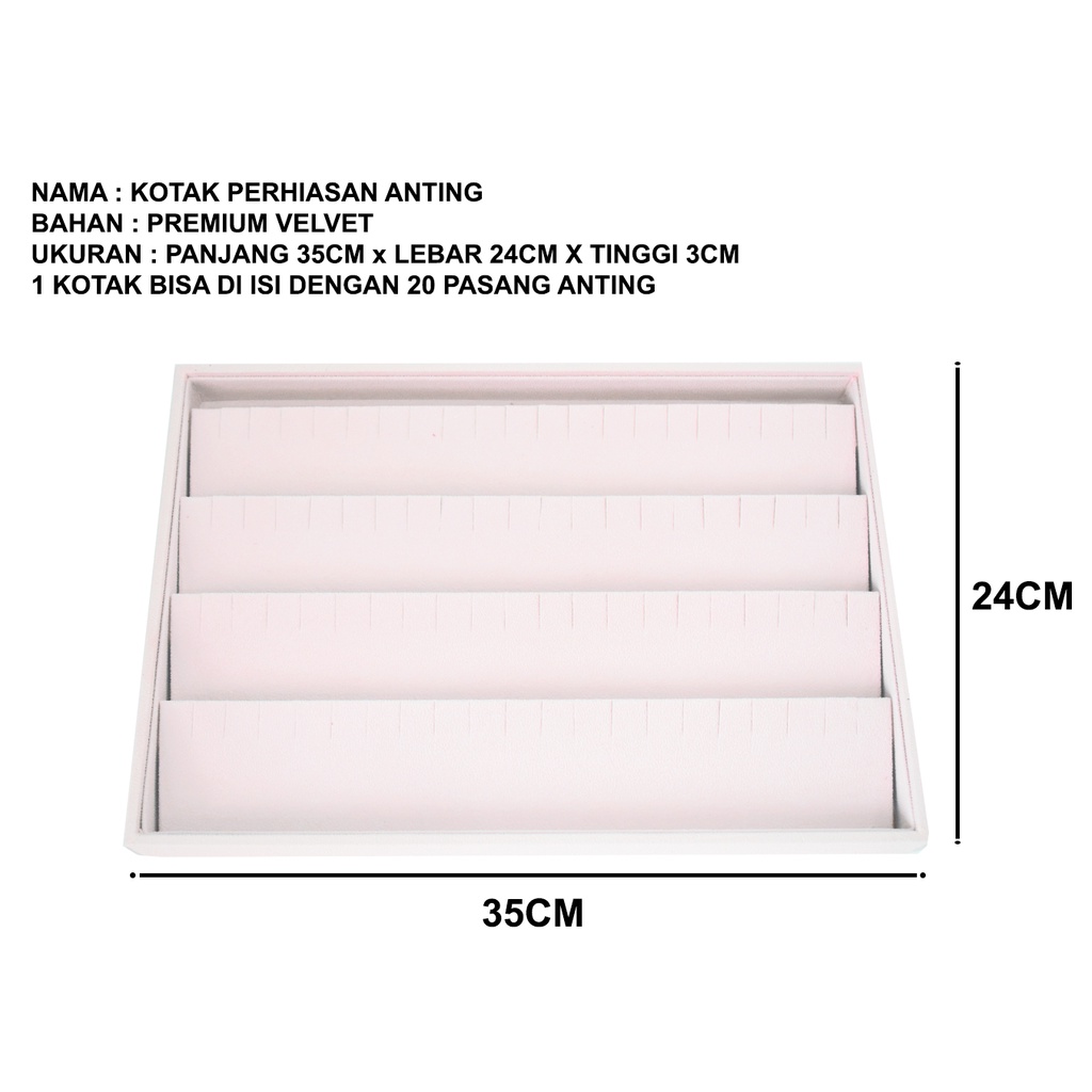 Kotak Display Anting 4 Baris bahan Velvet Bludru/Kotak Perhiasan Kualitas Tinggi