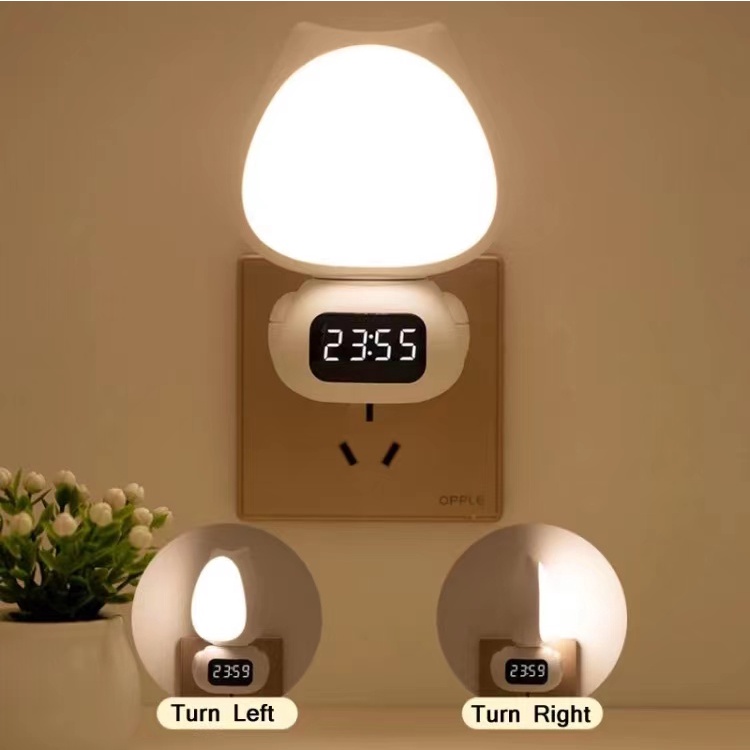 Lampu Tidur Model Kucing LED Wireless Lampu Tidur Jam Remote Digital Rechargeable
