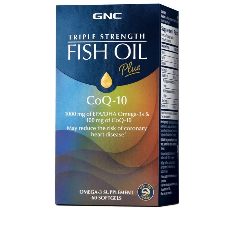 GNC Triple Strength Fish Oil Plus CoQ-10 / CoQ10 - 60 Softgels