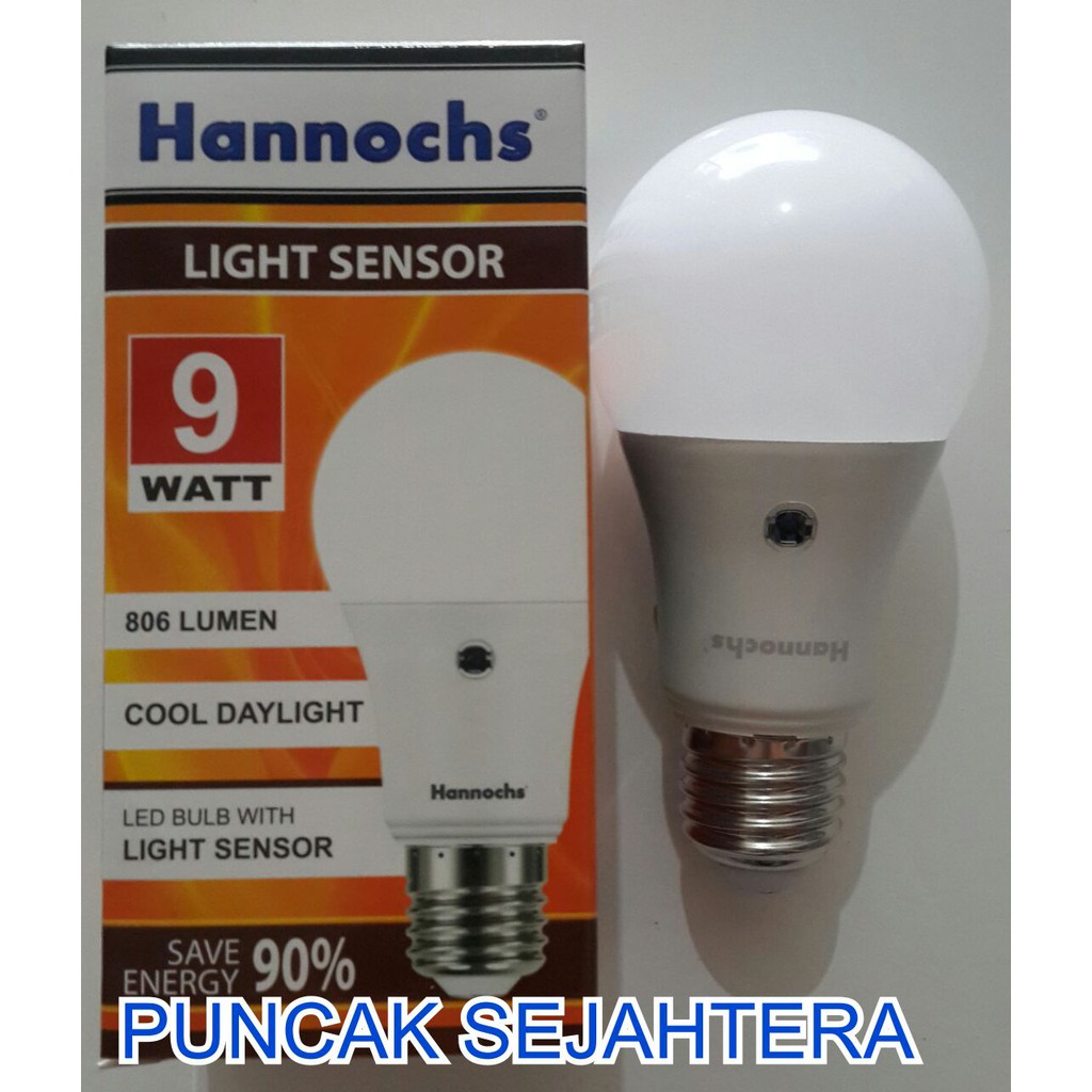 Lampu LED Hannochs Sensor cahaya 9w 9 watt menyala otomatis malam