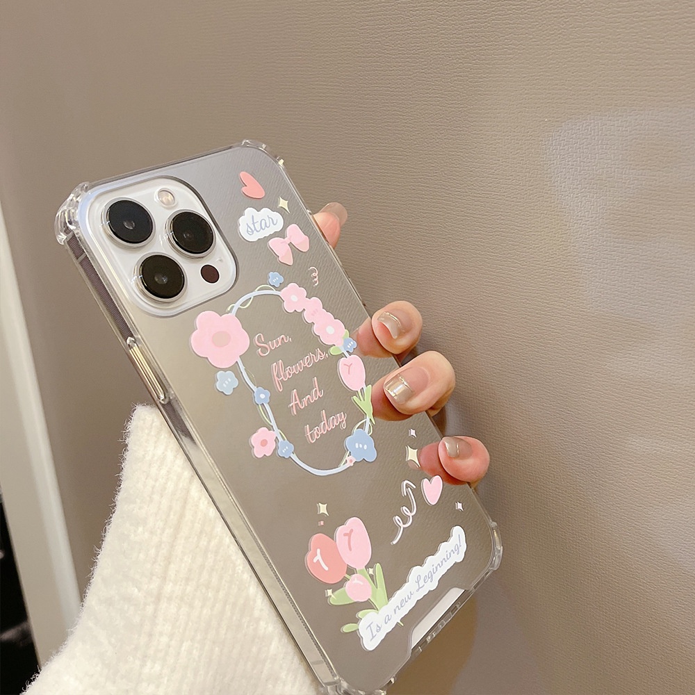 IPHONE Tulip Shockproof Phone Cover Wanita Make Up Mirror Pelindung Case Untuk Iphone7 8 PLUS X XR XS 11 12 13 14 MINI PRO MAX SE 2020