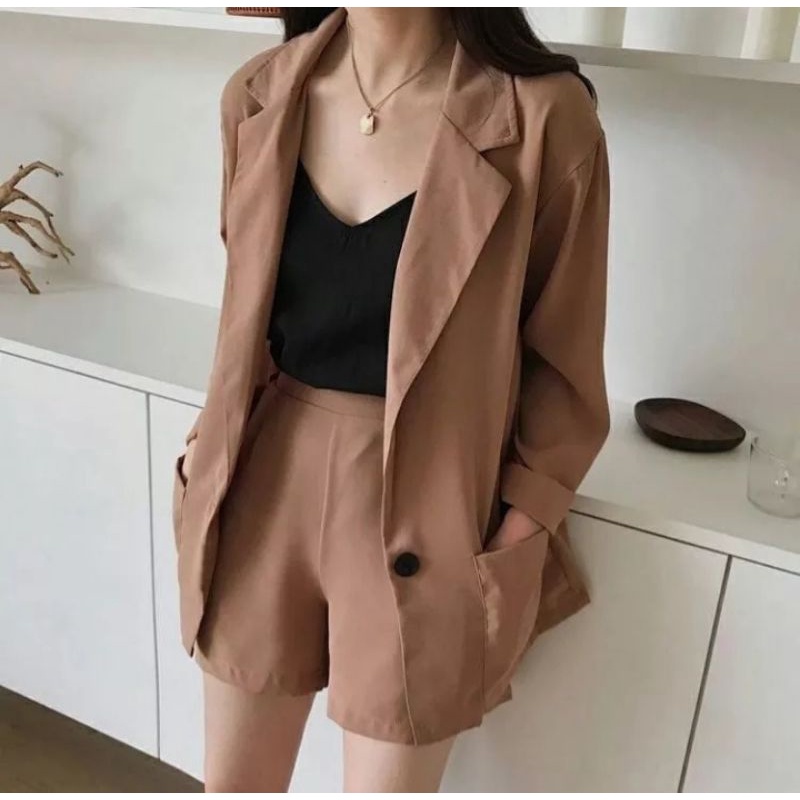 [ READY STOCK ] ONE SET BLAZER SAMORA SETELAN BLAZER WANITA CELANA PENDEK