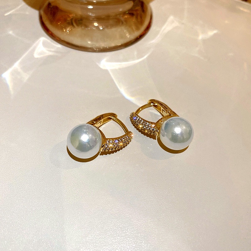 Shuling Real gold Electroplating Fashion Earrings Big Pearl Zircon Ear Studs