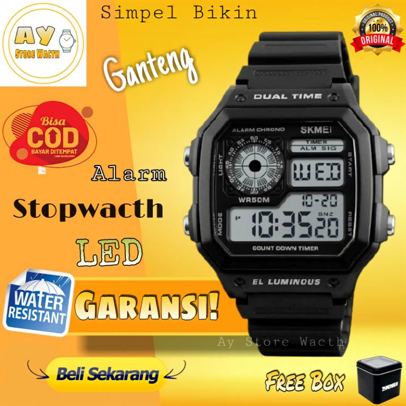 Jam Tangan Cowok Anti Air Jam Tangan Kotak Pria SKMEI 1299 Jam Tangan Led Digital Jam Tangan Outdoor