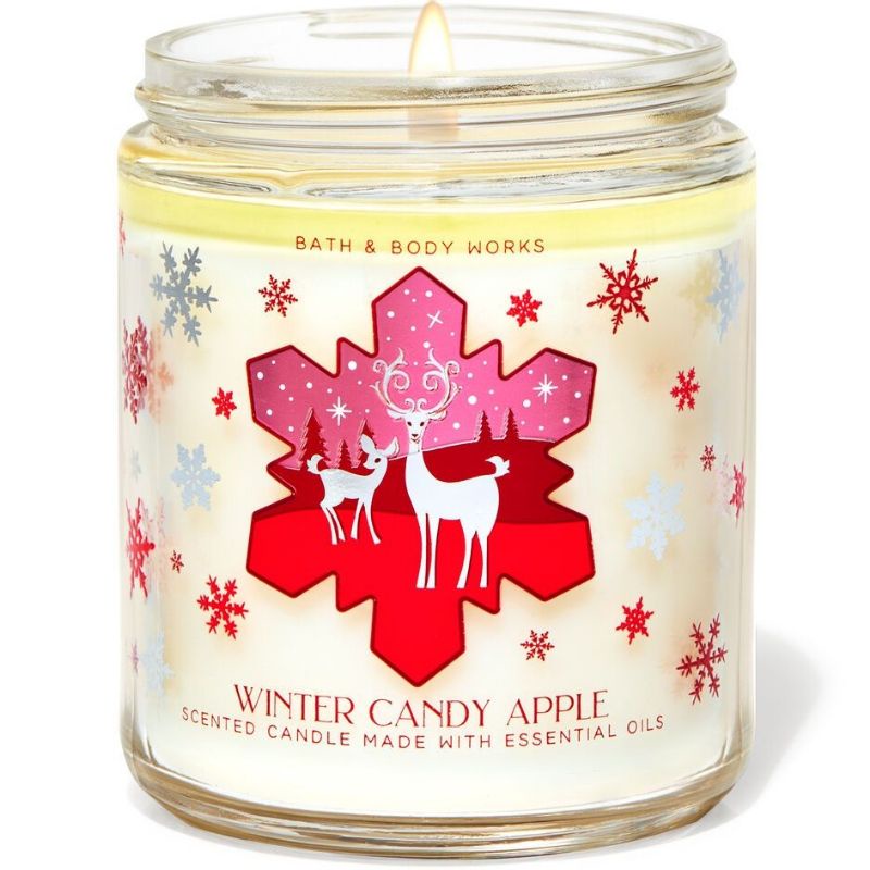 BATH &amp; BODY WORKS BBW WINTER CANDY APPLE WCA MADE WITH ESSENTIAL OILS WHITE BARN 1 SINGLE WICK SCENTED CANDLE 198 G PENGHARUM RUANGAN