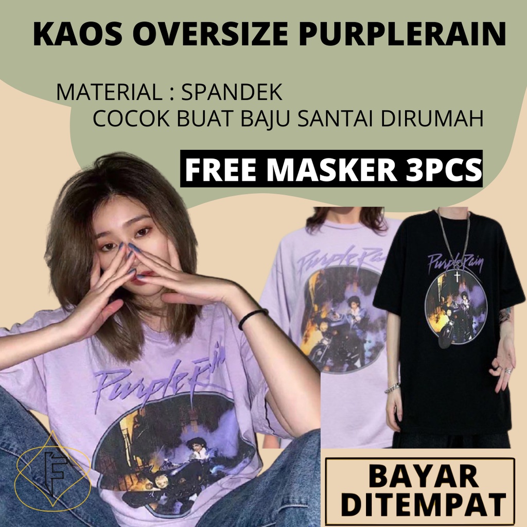 Baju Kaos Wanita Oversize Purple Rain Atasan Cewek Kualitas Premium Fit XL