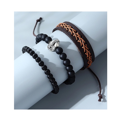 LRC Gelang Tangan Fashion Black Helmet Alloy Braided Mens Y65214