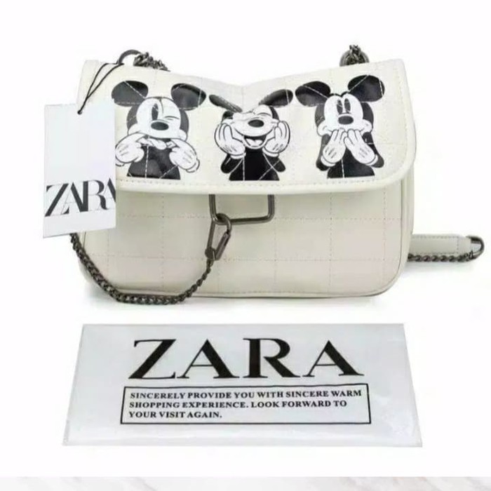TAS ZARA SELEMPANG MICKEY MOUSE TAS WANITA IMPORT PUTIH
