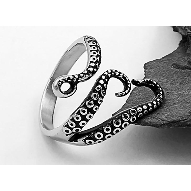 Cool Rings Titanium Steel Gothic Deep  Sea Squid Octopus Ring Opened Adjustable Size