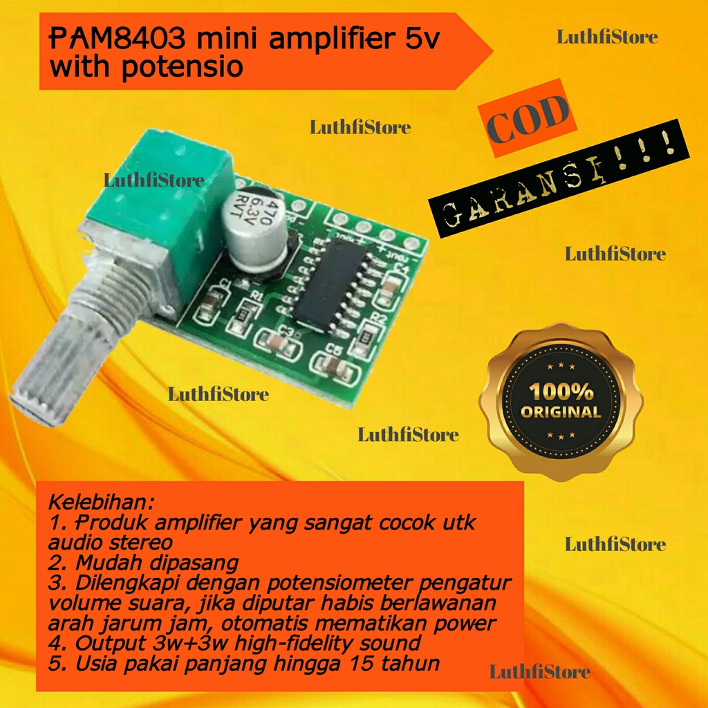 PAM8403 Mini 5V Digital Amplifier Board Stereo 2 Chanel 3W with Potensio