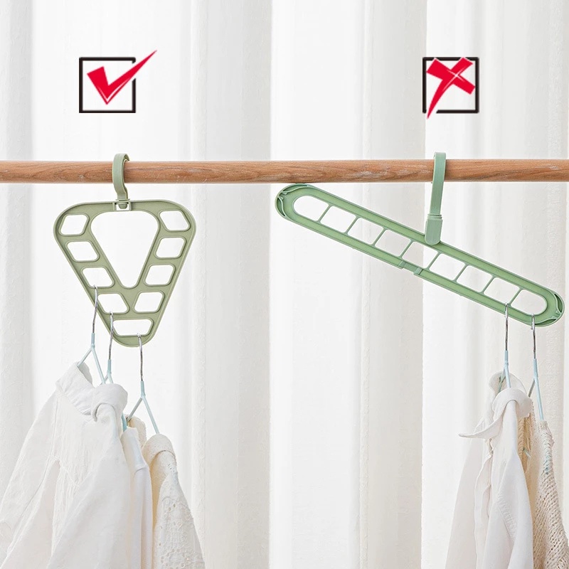 Multifunctional Triangle Nine-hole Hanger / 360° Swivel Laundry Clothes Drying Closet Organizer