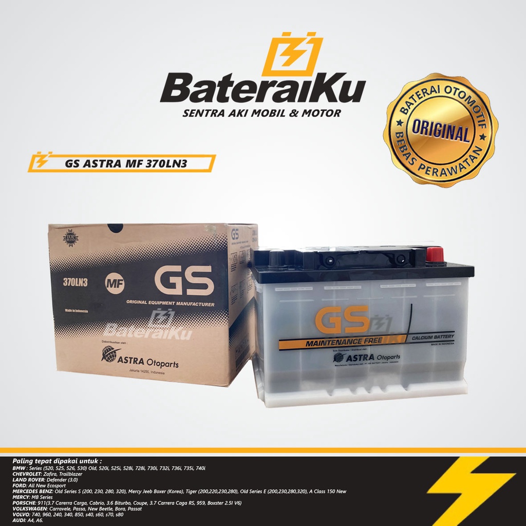 Aki Gs Astra 370LN3 MF Aki Kering Aki Mobil Mercy, Bmw, Fortuner, Innova Reborn, dll