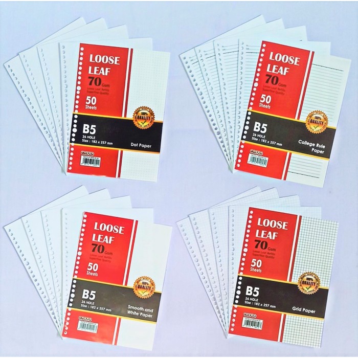 

BOS Loose Leaf B5 50 lbr / Isi Kertas Binder/ Memo/ Paper/ Tulis