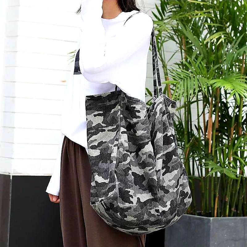 Tote Bag Canvas Motif Besar Kanvas Tote Tas Wanita Kapasitas Besar Belanja Sederhana Bahu Tas Warna Solid Tas Dapat Digunakan Kembali Designer Tote