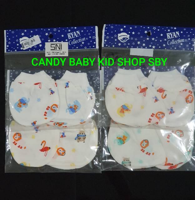 Sarung Tangan dan Kaki Bayi Ryan Polos Motif Warna Putih STK KKT Baby Newborn Murah Halus