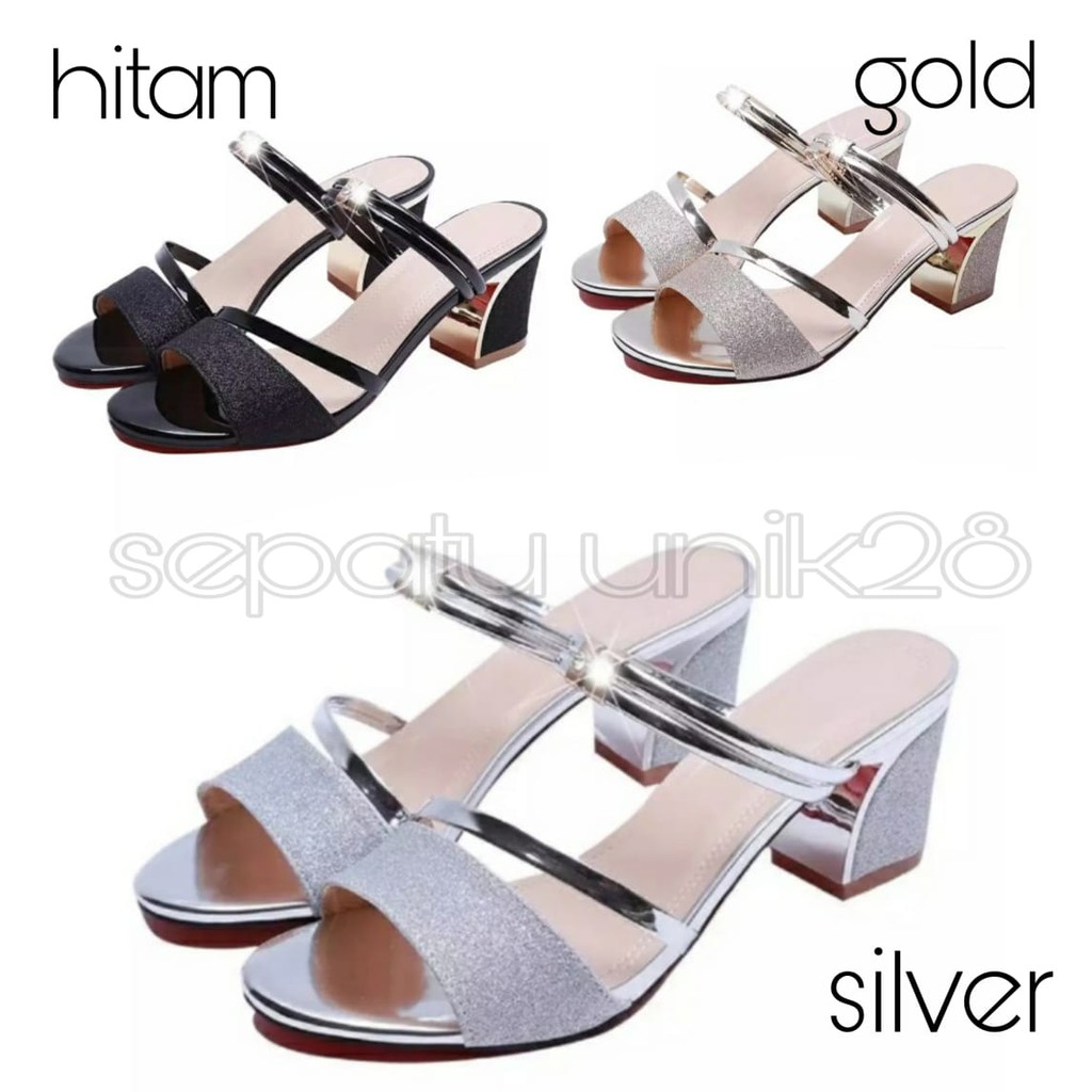 Sepatu SENDAL SANDAL WANITA US34 GLITER BLING hak tinggi high heels PESTA KERJA KANTOR FORMAL KONDAN