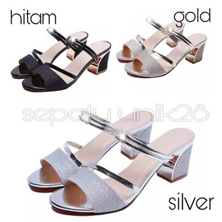 Image of DUBAY_Sandal wanita hak tinggi 5cm Gliter