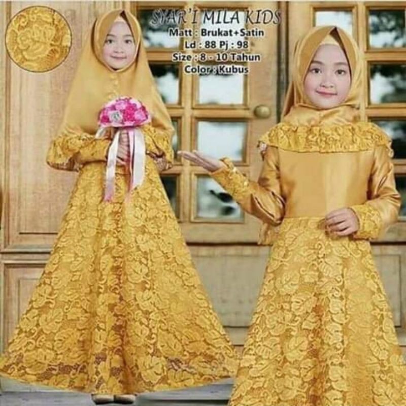 Gamis Anak Milla Moscrepe Mix Brukat 6 - 8 Tahun