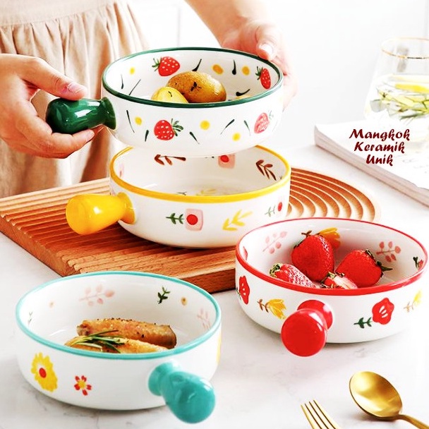 Piring Keramik Model Claypot Tahan Panas Mangkok Gagang Jepang Korea