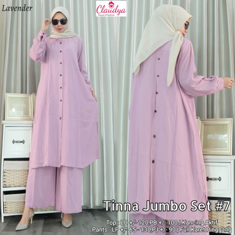 Tinna jumbo set setelan wanita long tunik dan celana panjang kulot