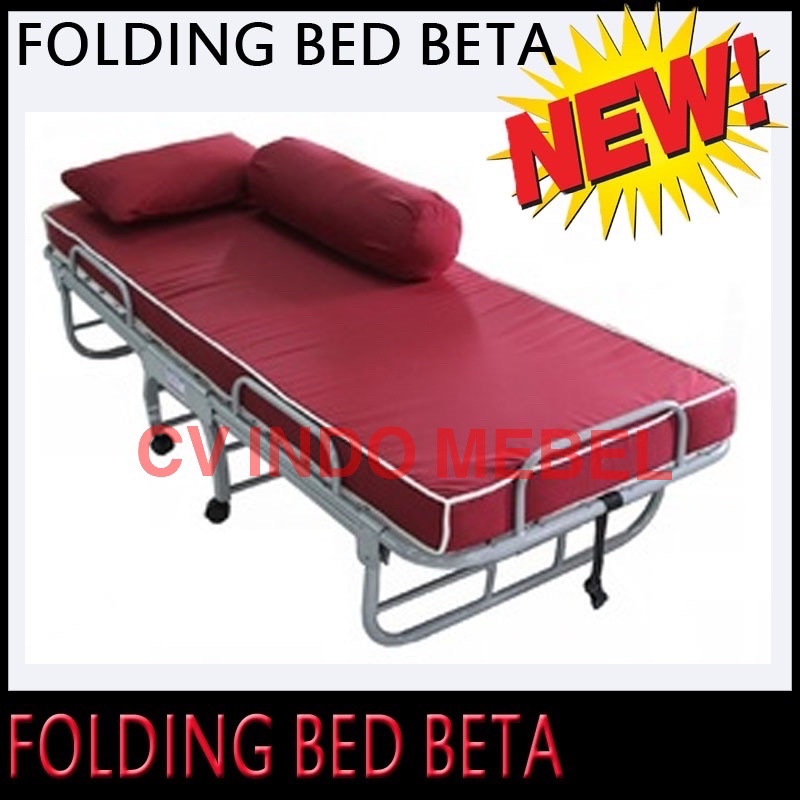 folding bed tempat tidur lipat dorong matras single size lengkap bantal guling kasur busa orang saki