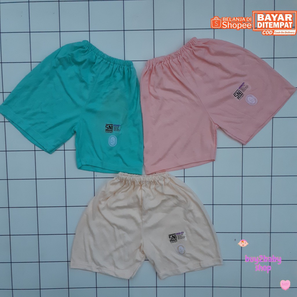 Celana pendek bayi warna polos L N Mom 1-2 Tahun 6 PCS