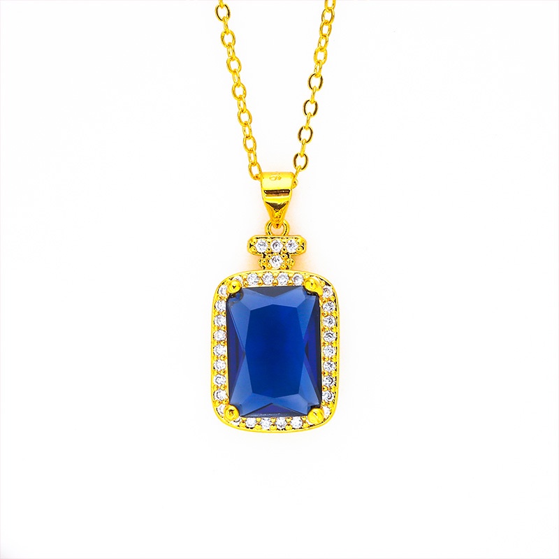 Kalung Liontin Botol Parfum Sapphire Ruby Lapis Emas Asli Kadar 375 Hias Berlian Gaya Bangkok