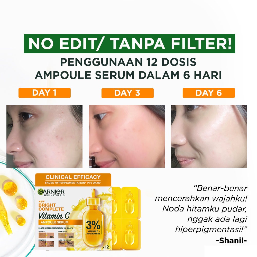 GARNIER BRIGHT COMPLETE VITAMIN C AMPOULE SERUM [ 1,5 ML ] / 1 X MONODOSE HIPERPIGMENTASI SERUM MENCERAHKAN WAJAH MUKA