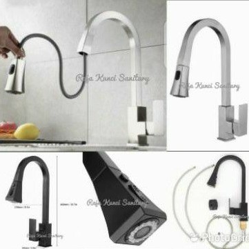 Kran Sink Mixer Tarik Kotak/Segi Stainless SUS 304/Black/Hitam/Stainless