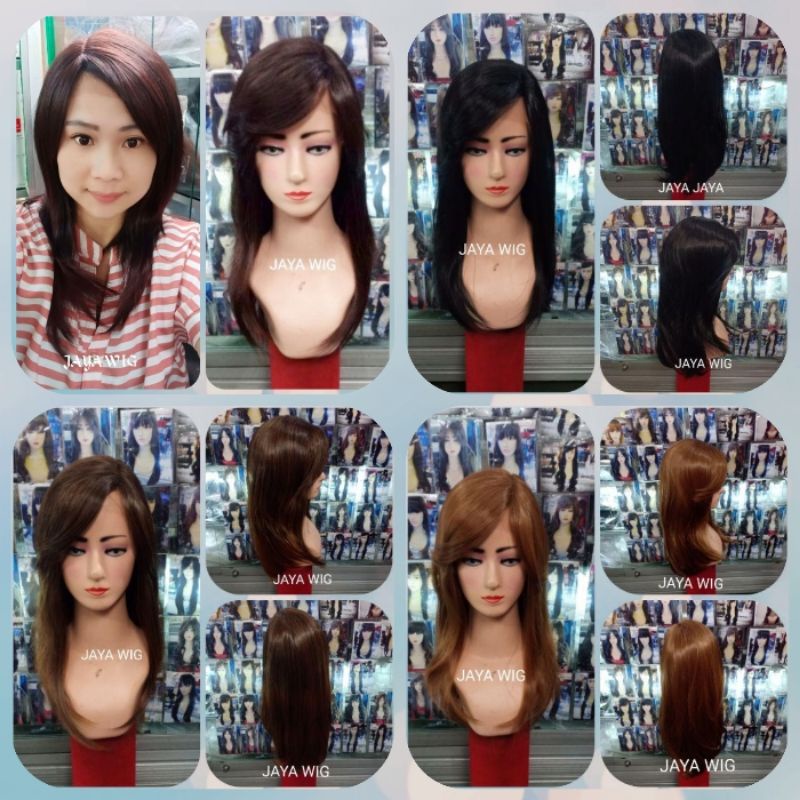 Wig Lurus Panjang Poni Samping Rambut Palsu Wanita Lurus Panjang 45CM