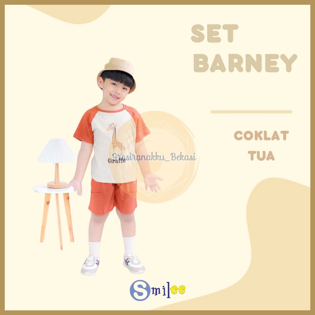 Setelan Anak Unisex  Barney  Smilee Warna  Coklat Tua Giraffe Size 1-5 Thn